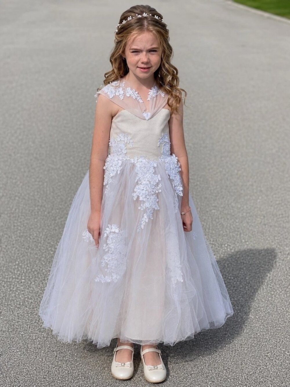 Girls Ivory Lace Tulle Flower Girl Dress 7-8Y  and 8-9Y Formal Wedding Dress